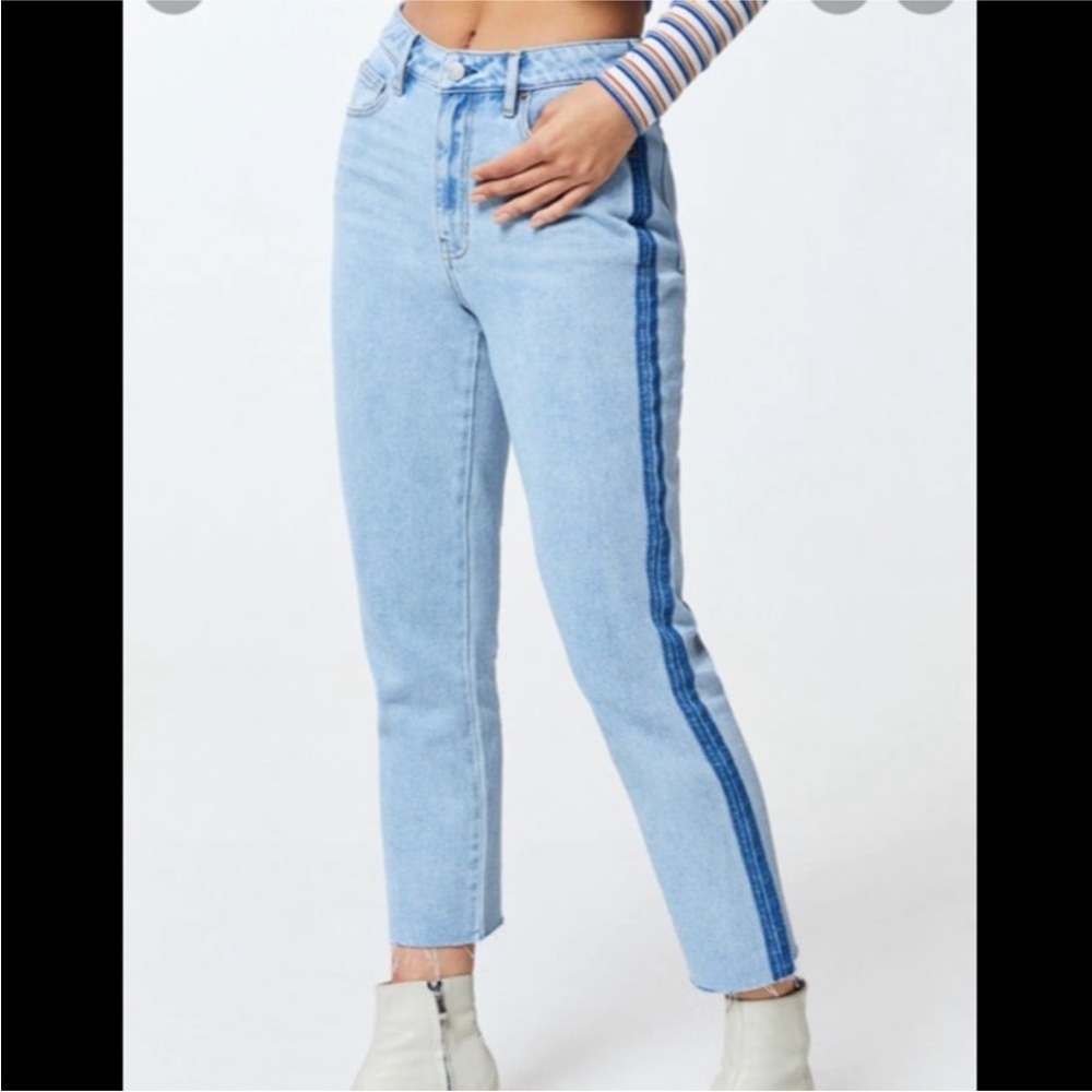 PacSun Two Toned Mom Jeans Blue Colorblock Boho Retro Y2K Frayed Womens Size 24 - Picture 2 of 8